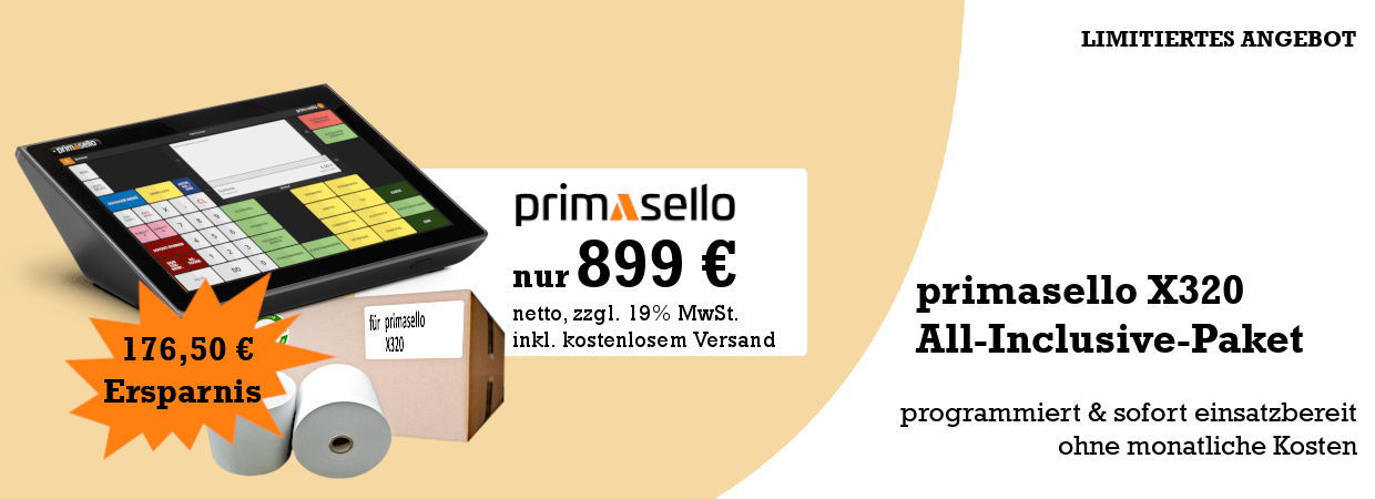 primasello X320 inklusive Programmierung und 50 Kassenrollen primasello X320 inklusive Programmierung und 50 Kassenrollen