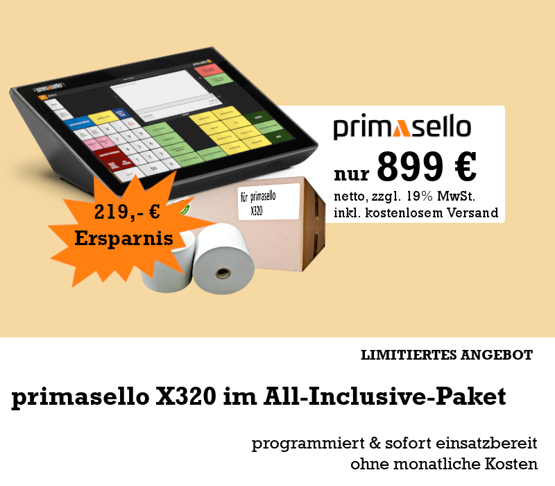 primasello X320 inklusive Programmierung und 50 Kassenrollen primasello X320 inklusive Programmierung und 50 Kassenrollen