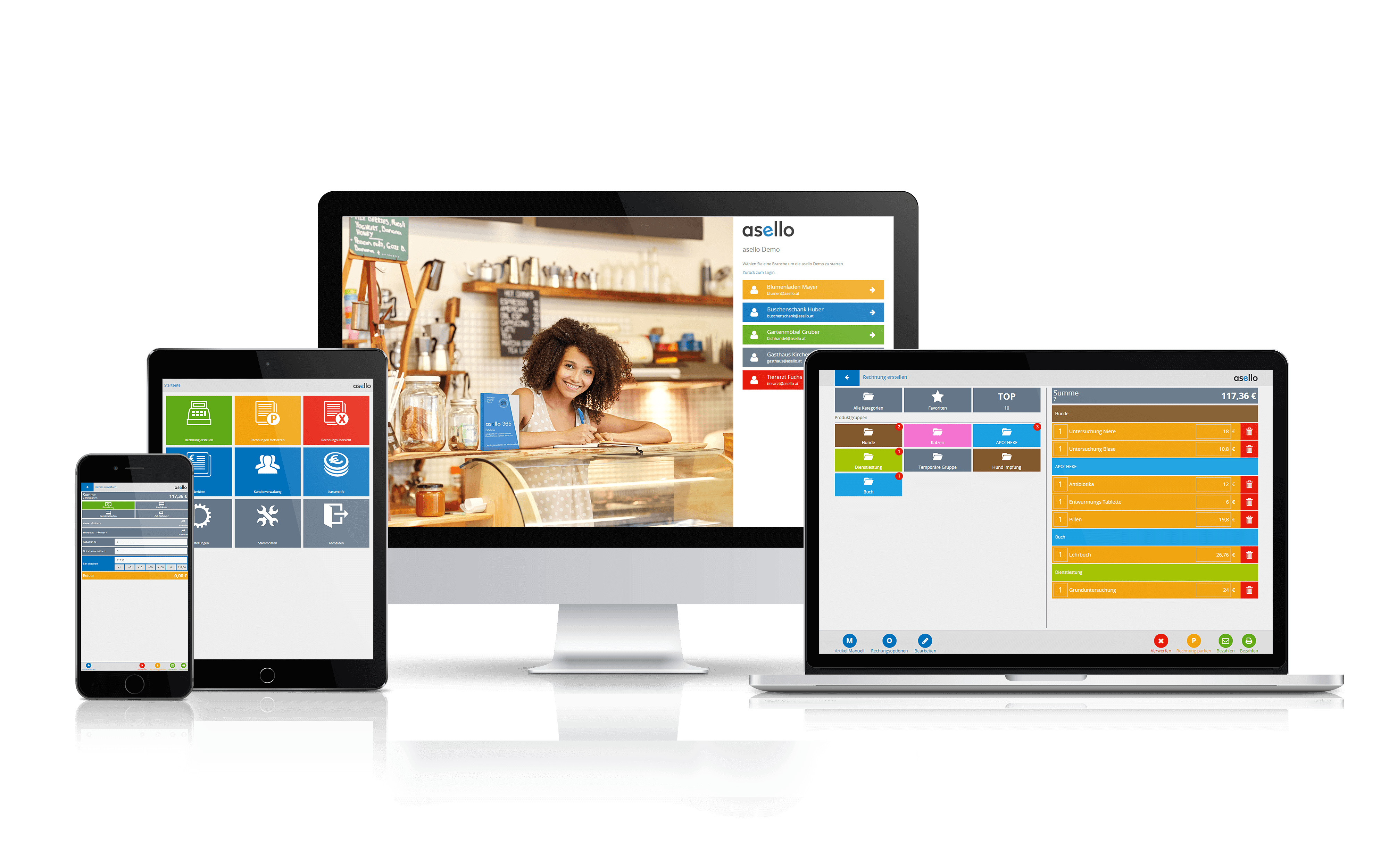 aselloPOS auf Smartphone, Tablet, Desktop-PC und Laptop