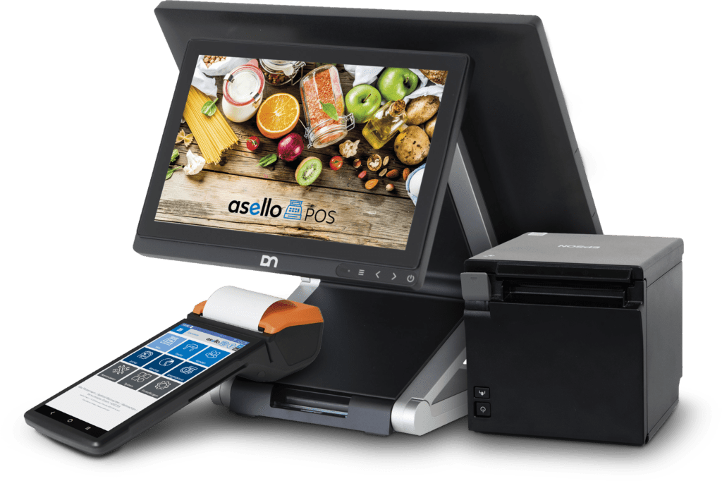 asello Kassensystem mit Kundendisplay, Bondrucker und mobilem Kassiergerät