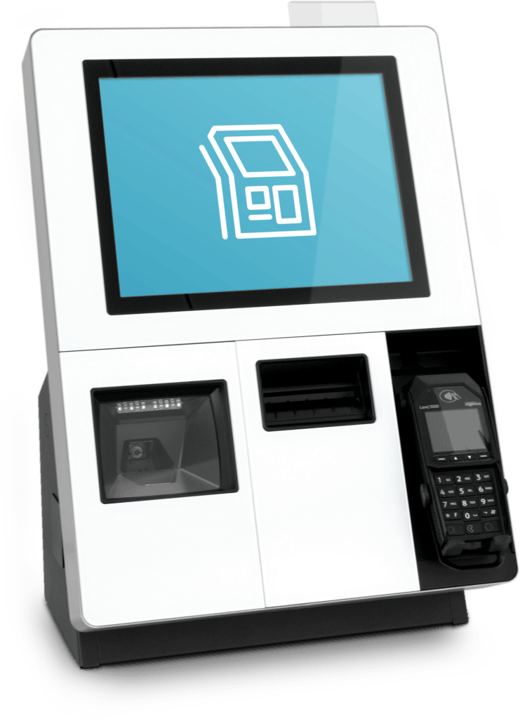 Self-Checkout-Terminal mit Scanner, Drucker und Kartenzahlung