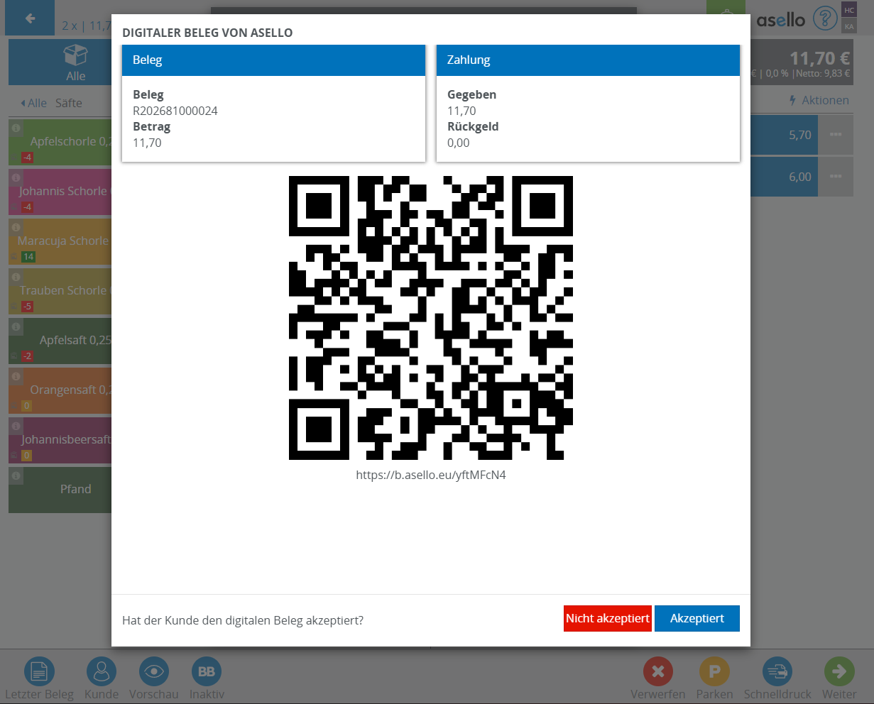 Digitaler asello Beleg mit QR-Code