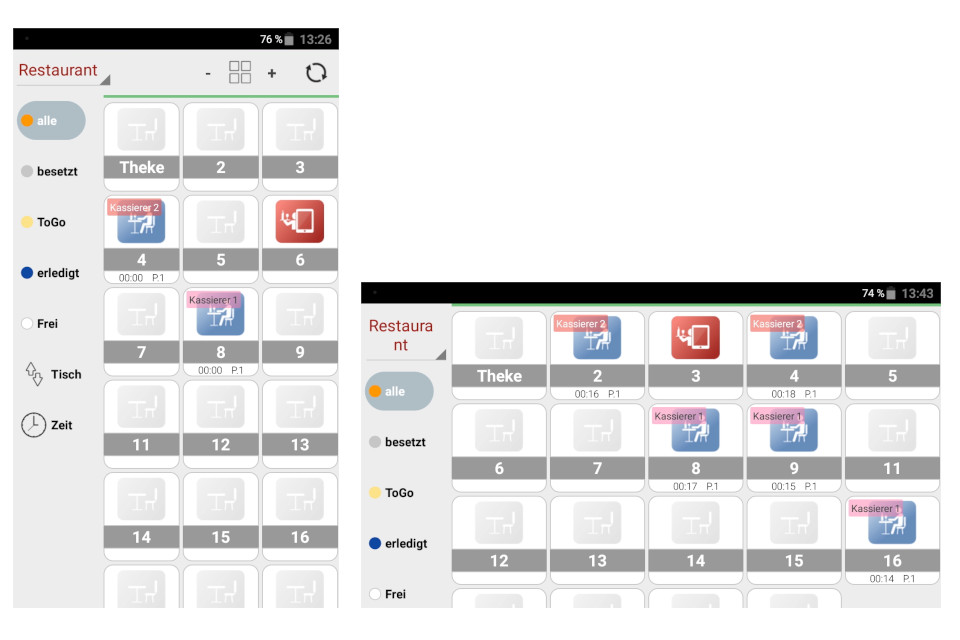 Grafische Tischübersicht in der RCH Waiter's App