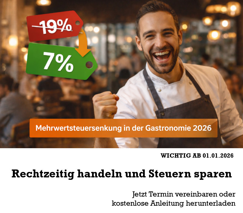Mehrwertsteuersenkung in der Gastronomie zum 01.01.2026